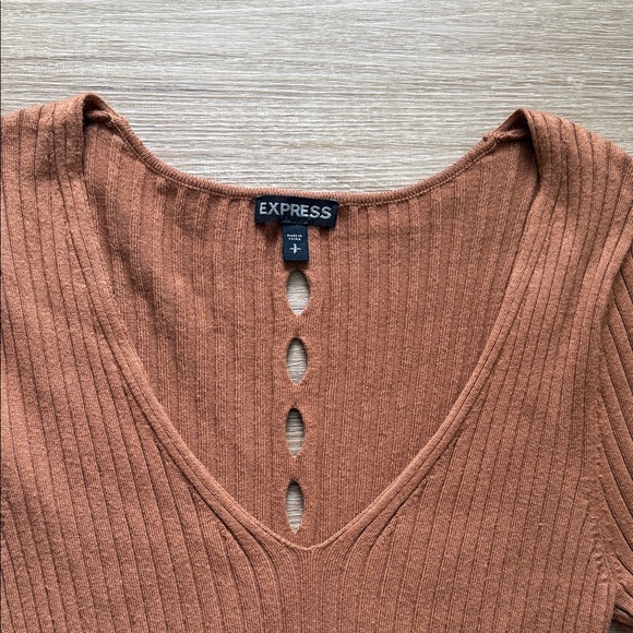 Express Rust Ribbed V-Neck Sweater - Picture 6 of 6
